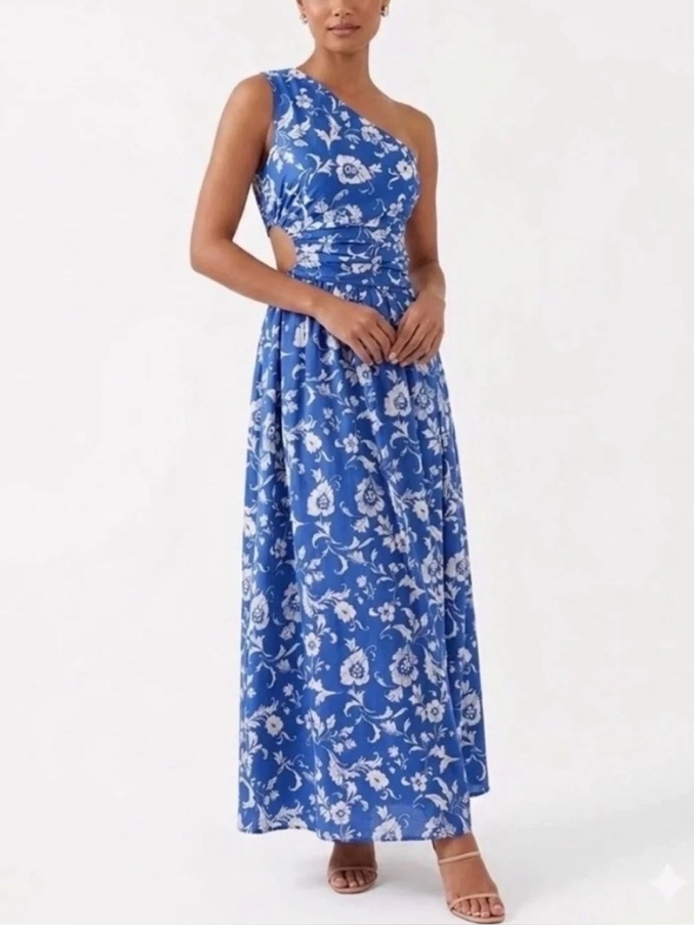Abercrombie & Fitch Blue Floral Cutout One Shoulder Dress
